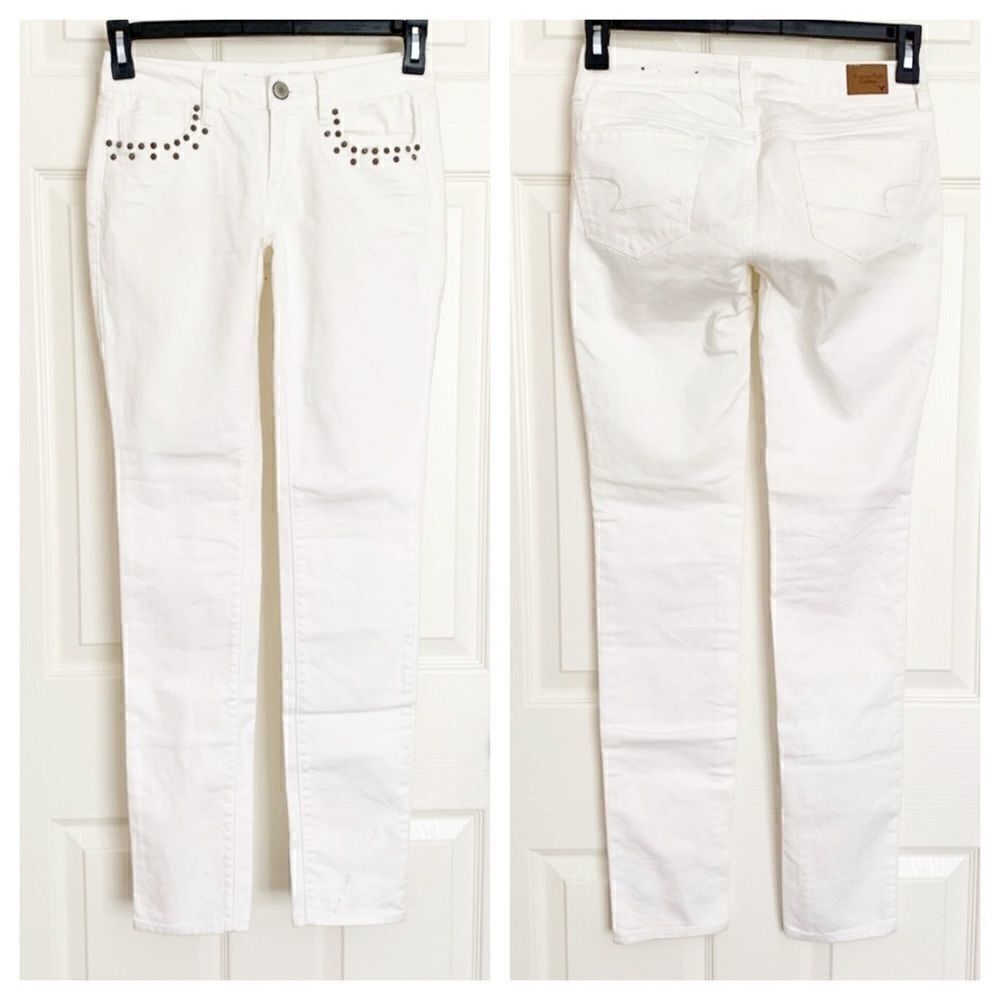 American Eagle AEO White Skinny Studded Jeans Size 0 - Picture 2 of 5